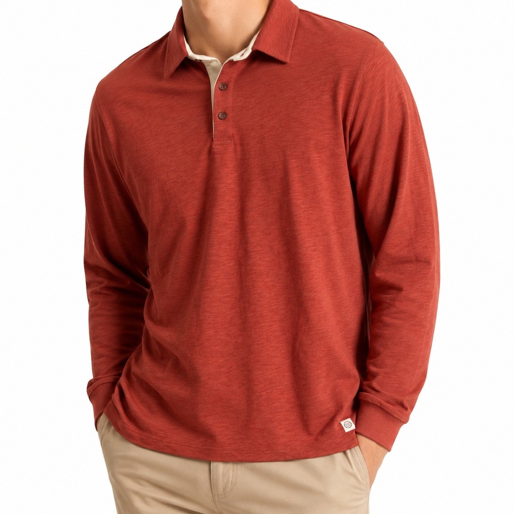 NWT Marine Layer Heavy Slub Rugby Polo Mens L/XL Etruscan Red Long Sleeve Preppy